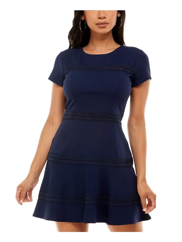 cocktail dress with pearl detail-1 - b darlin blue short sleeve fit & flare party dress