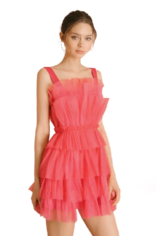 cocktail dress with high neck-XL - storia hot pink ruffle tulle party dress