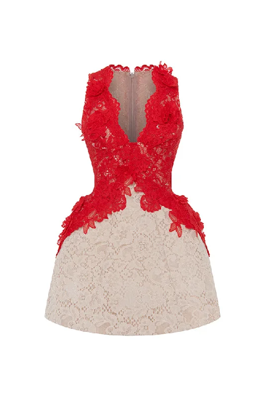 ribbed mini dress-Lace mini dress with voluminous skirt