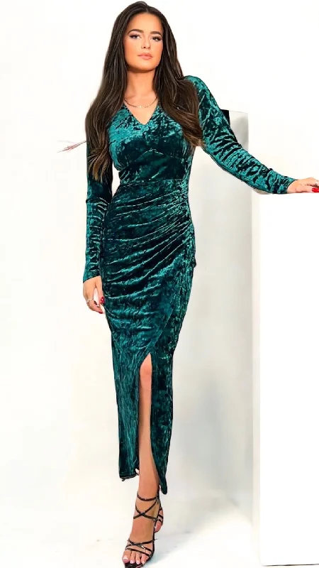 cocktail dress with trumpet hem-4-A1301 Green Velour Hailey Dress