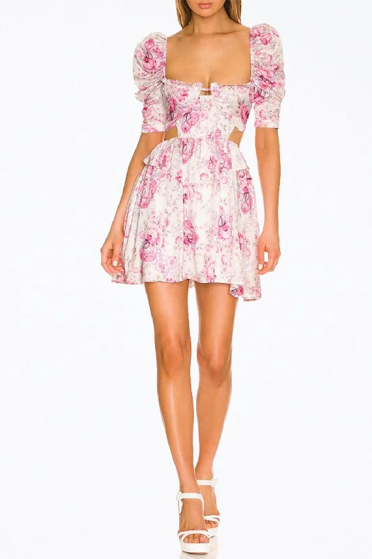 denim mini dress-Lucia Cutout Satin Mini Dress in Pink Floral