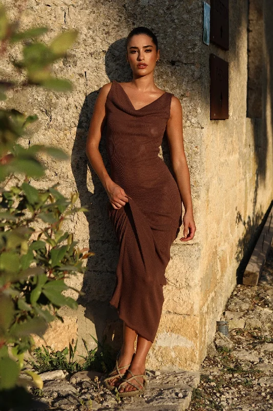 mock neck maxi dress-Kyra Maxi Dress - Bark