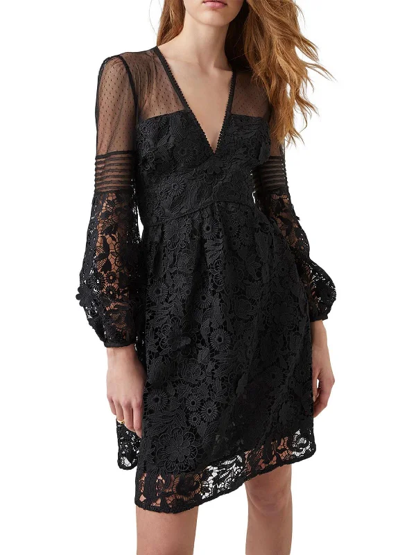 sleeveless mini dress-Bilan Womens Lace Short Mini Dress