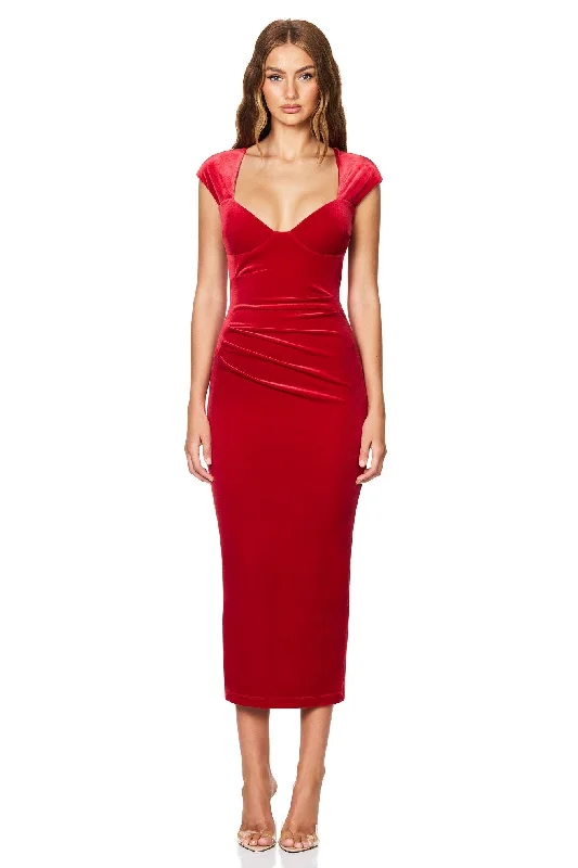 high-low hem midi dress-Nookie Mystery Midi Dress - Red