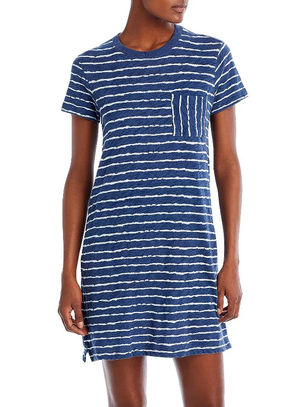 summer mini dress-Womens Striped Mini T-Shirt Dress