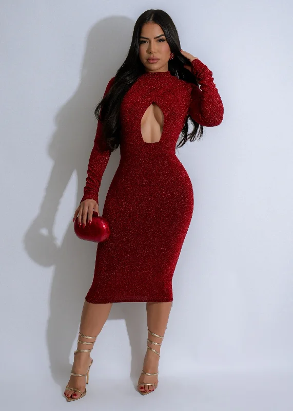 elegant bodycon midi dress-Twilight Glamour Midi Dress Red