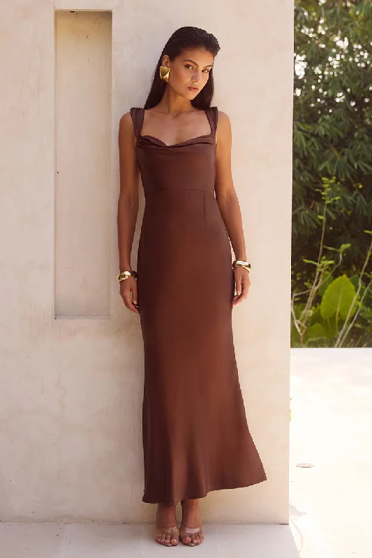 flared skirt maxi dress-MARGOT MAXI DRESS - CHOCOLATE