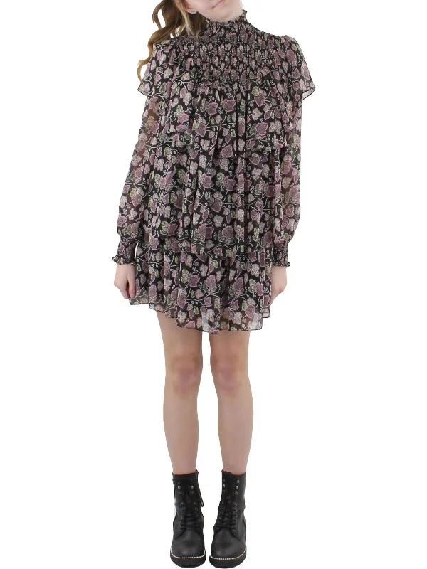 velvet mini dress-Drew Dress Womens Floral Printed Short Mini Dress