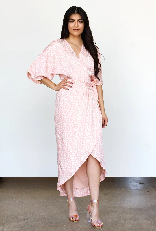 trendy maxi dress-Leopard Maxi Wrap Dress in Blush + Cream