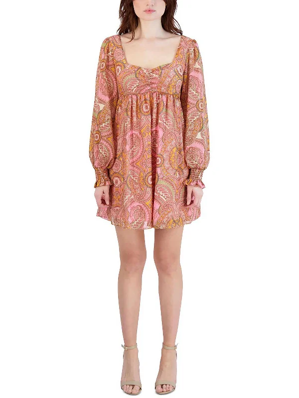 metallic mini dress-Womens Paisley Mini Babydoll Dress