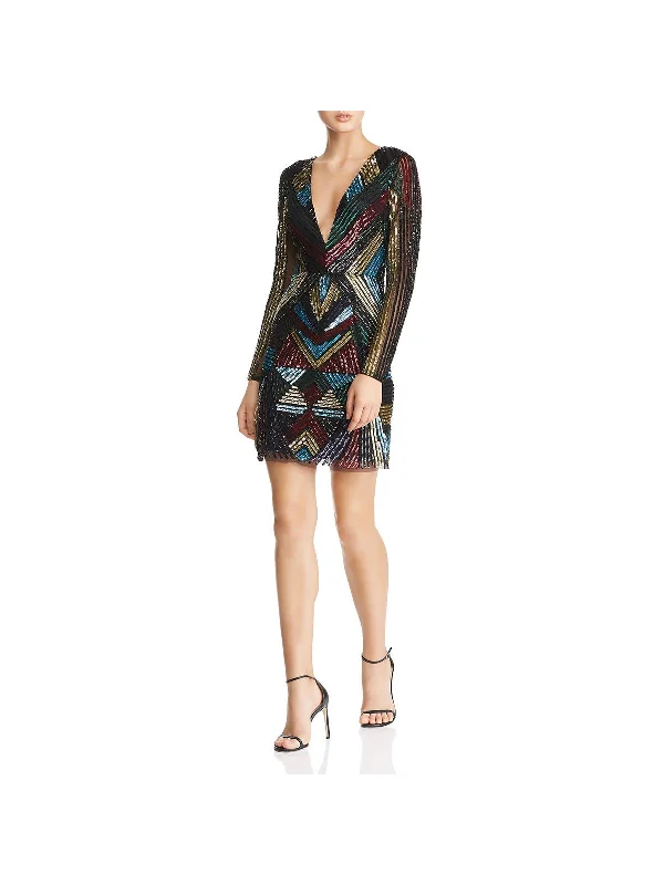 party mini dress-Womens Sequined Mini Cocktail Dress