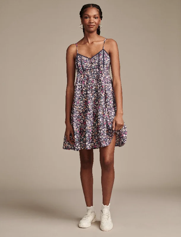 crochet mini dress-Lucky Brand Women's Printed Pintuck Bodice Mini Dress