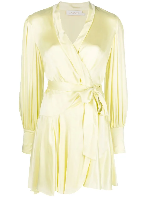 halter neck mini dress-Zimmermann Silk Wrap Mini Dress Lemon