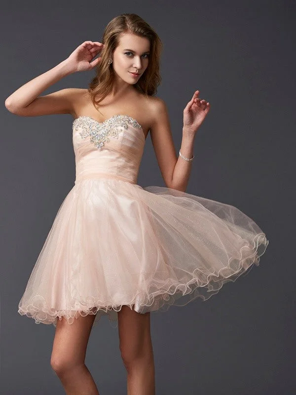 cocktail dress with floral print-A-Line/Princess Sweetheart Sleeveless Short Silk like Satin Homecoming Dresses