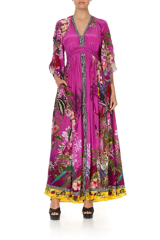 high-low hem maxi dress-LONG DRESS WITH SMOCKED WAIST JUNGLE LANGUAGE