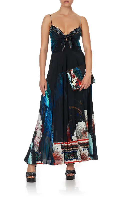 floral wrap maxi dress-LONG DRESS WITH TIE FRONT NIGHT FLIGHT