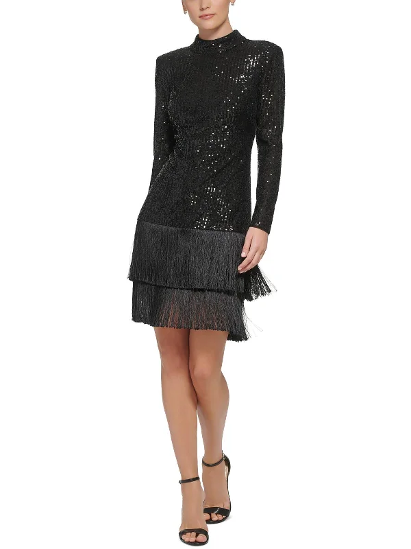 romantic mini dress-Womens Embellished Cocktail Mini Dress