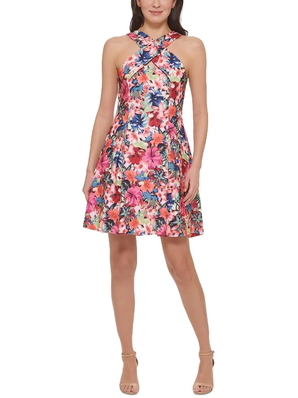 holiday mini dress-Petites Womens Scuba Fit & Flare Dress