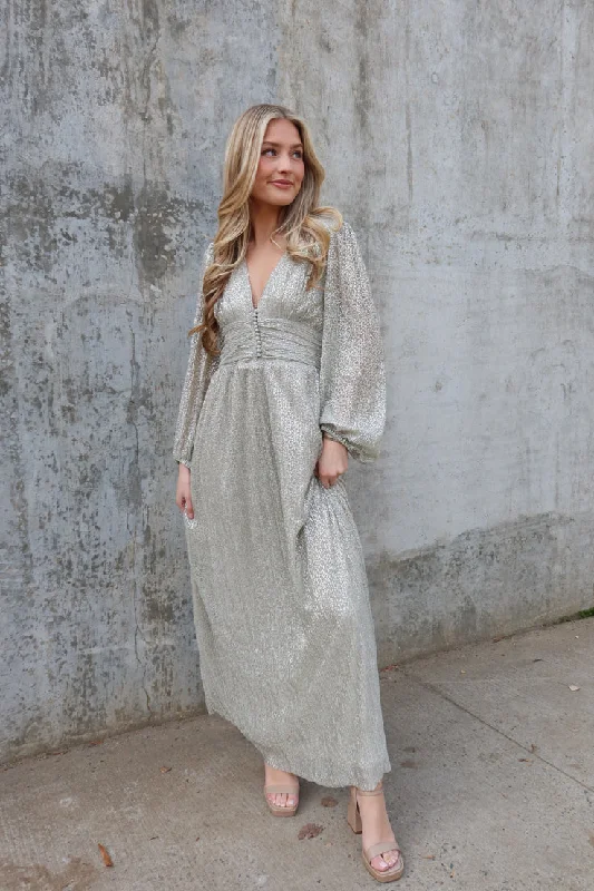 peasant style maxi dress-Silver Lining Maxi Dress