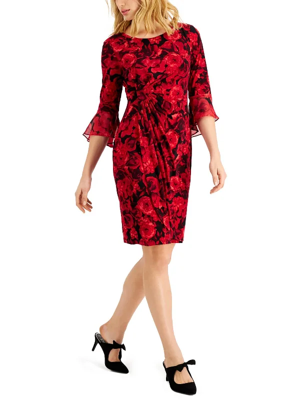 date night mini dress-Petites Womens Wedding Guest Floral Print Fit & Flare Dress