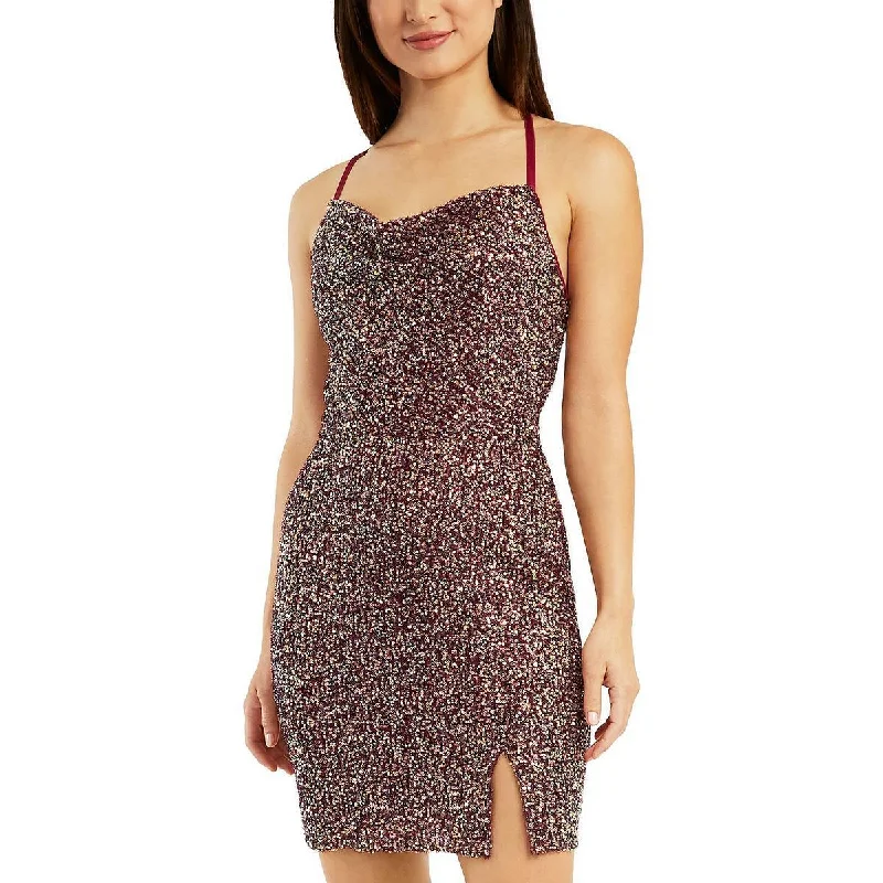 cocktail dress with illusion back-11 - bcx purple sequin fitted party dress