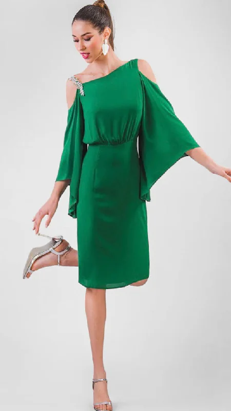 midi cocktail dress-4-A1007 Mara Green Cold Shoulder Dress