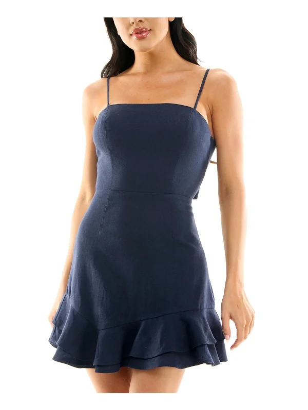 velvet mini dress-Juniors Womens Open Back Linen Mini Dress