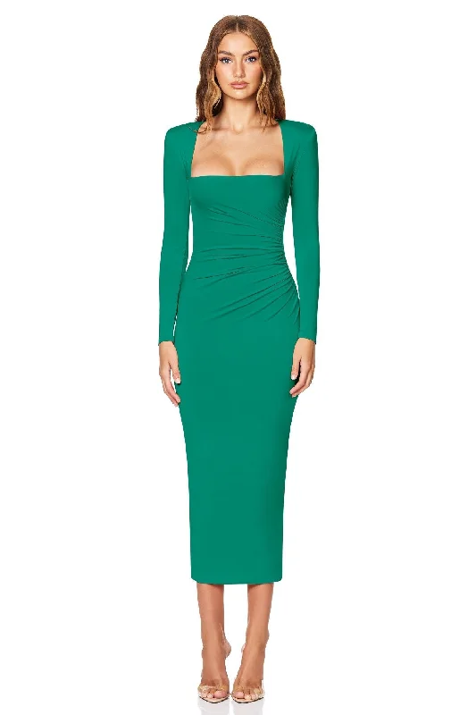 lace panel midi dress-Nookie Dare Midi Dress - Emerald