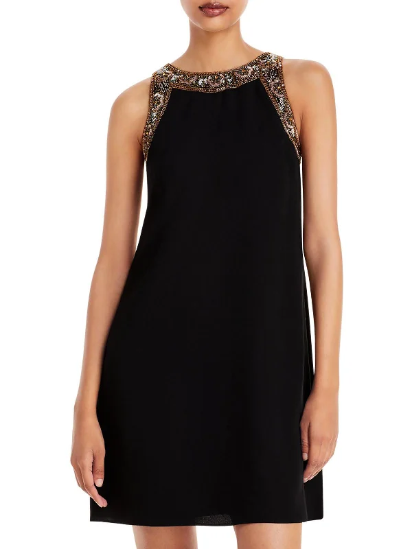 one shoulder cocktail dress-Womens Embellished Sleeveless Cocktail Dress