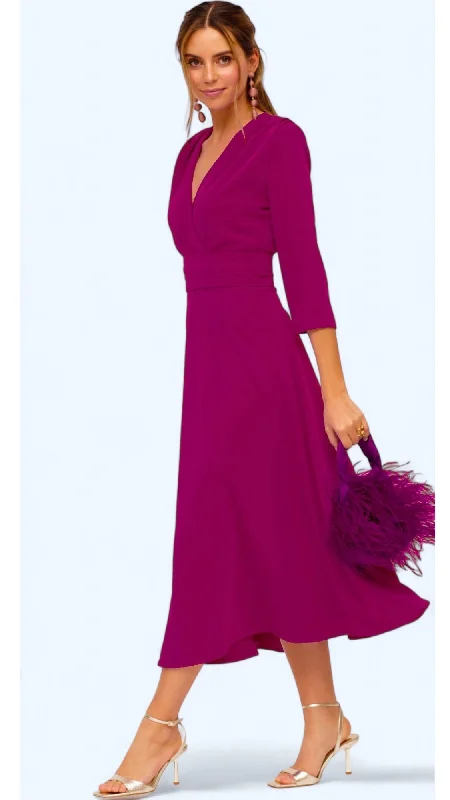 cocktail dress with bishop sleeves-4-A1837 Avelin Magenta Flare Dress