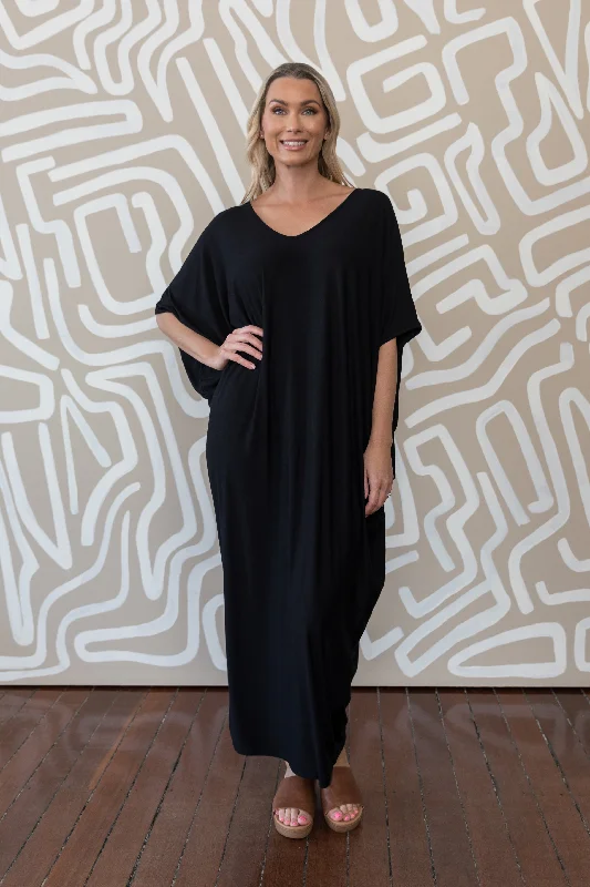 fitted cap sleeve maxi dress-Maxi Miracle Dress | Black