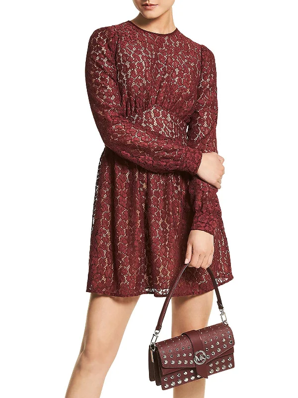 vacation mini dress-Womens Lace Mini Fit & Flare Dress