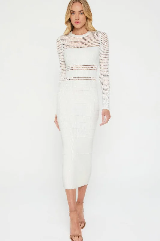 casual belted midi dress-Jessa Crochet Midi Dress - White