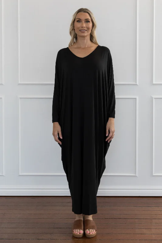 layered tulle maxi dress-Long Sleeve Maxi Miracle Dress | Black