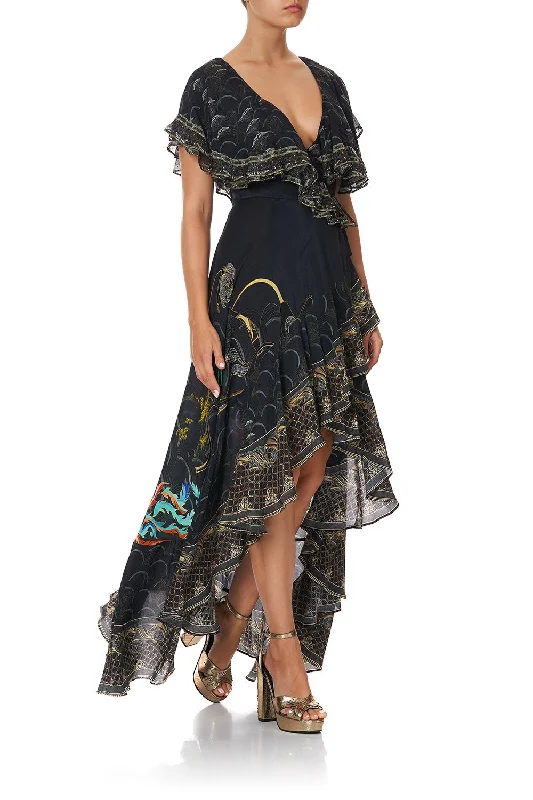 sleeveless jersey maxi dress-FRILL SLEEVE LONG DRESS WISE WINGS