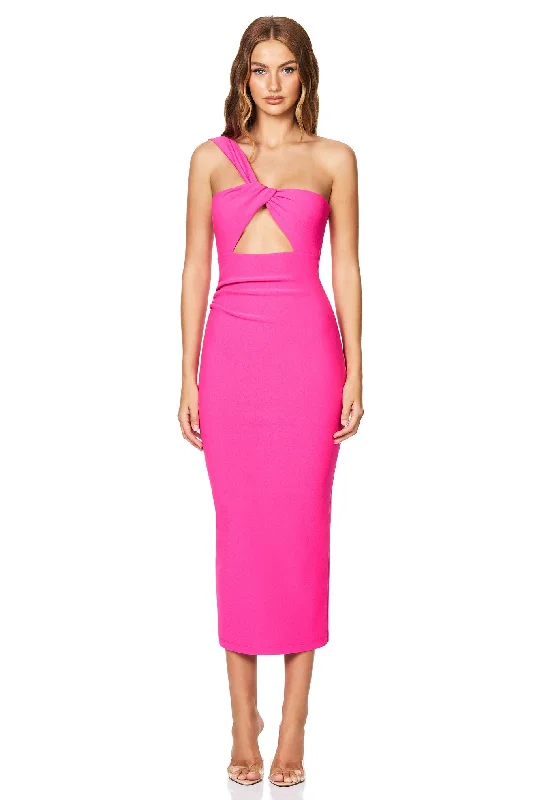 casual pullover midi dress-Nookie Tease Midi Dress - Neon Pink