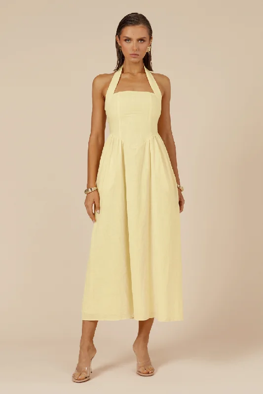 elegant evening midi dress-Lock Midi Dress - Lemon