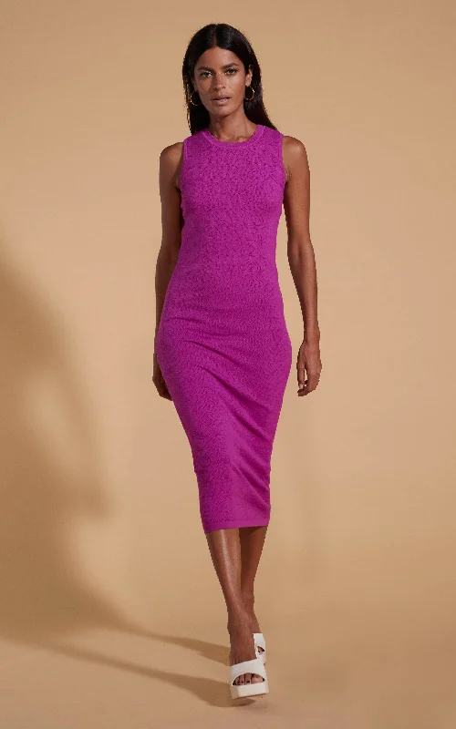 casual ribbed midi dress-Cleo Pointelle Midi Dress in Purple