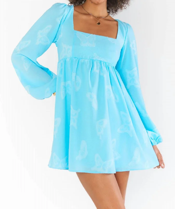 retro mini dress-Marianna Mini Dress In Blue Clip Butterfly