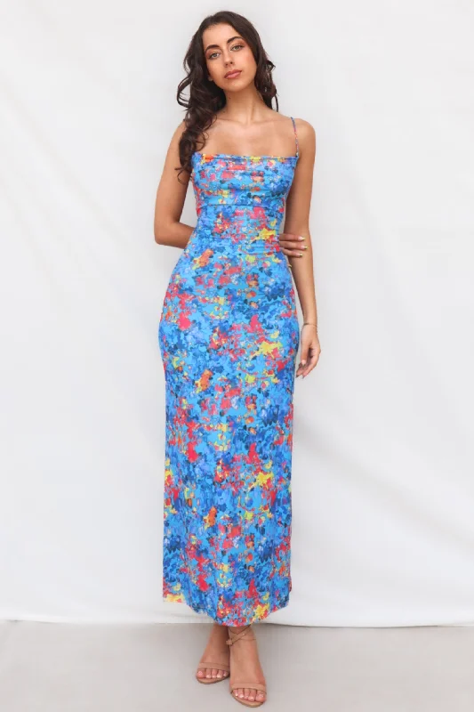 sleeveless high-neck midi dress-Katrina Midi Dress - Blue Print