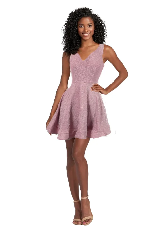 off the shoulder cocktail dress-3 - camille la vie pink glitter fit & flare party dress