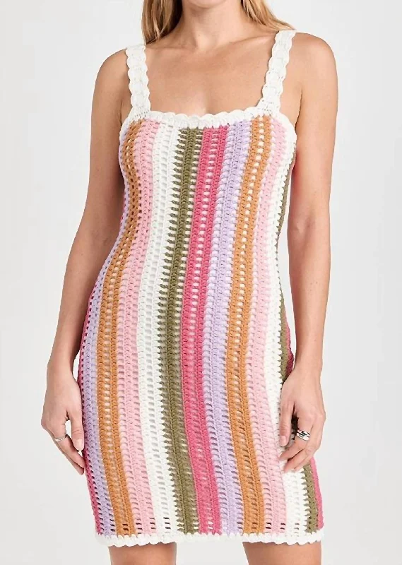 Valentine's Day mini dress-Lito Crochet Mini Dress In Multi Stripe