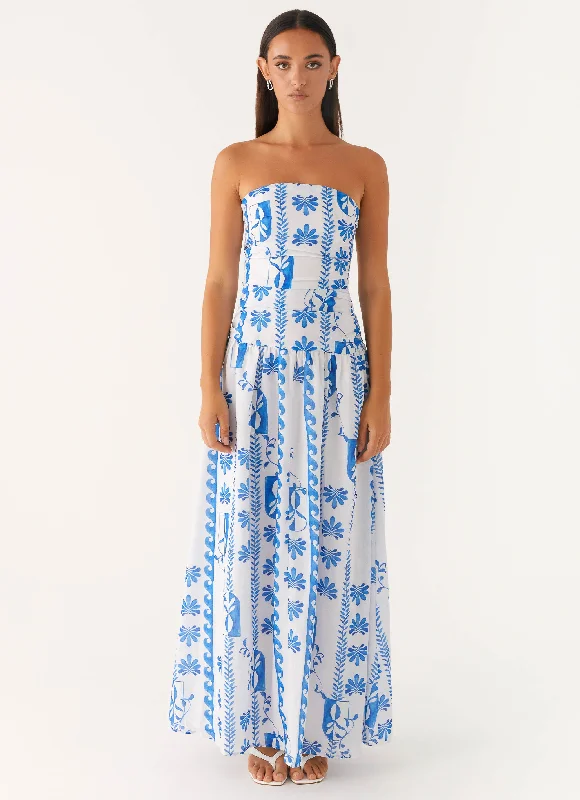 maxi dress with peasant sleeves-Carmel Maxi Dress - Floral Wave