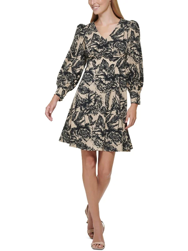 romantic mini dress-Womens Printed Polyester Fit & Flare Dress