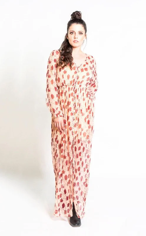 maxi dress with flounce hem-Chiffon Maxi Dress in Blush & Berry Poppy Flower