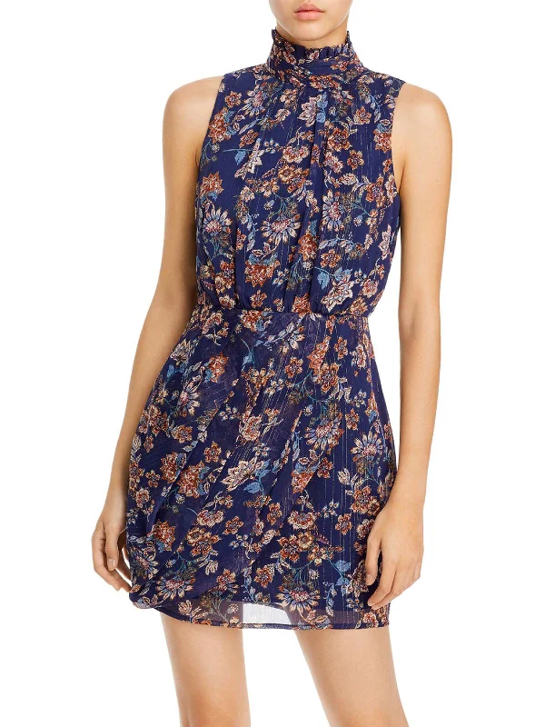 Christmas mini dress-Womens Floral Print Short Mini Dress