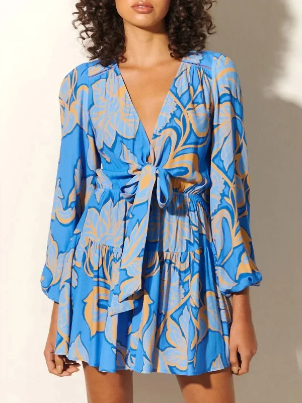 birthday mini dress-Taniana Tie Front Mini Dress In Blue Floral