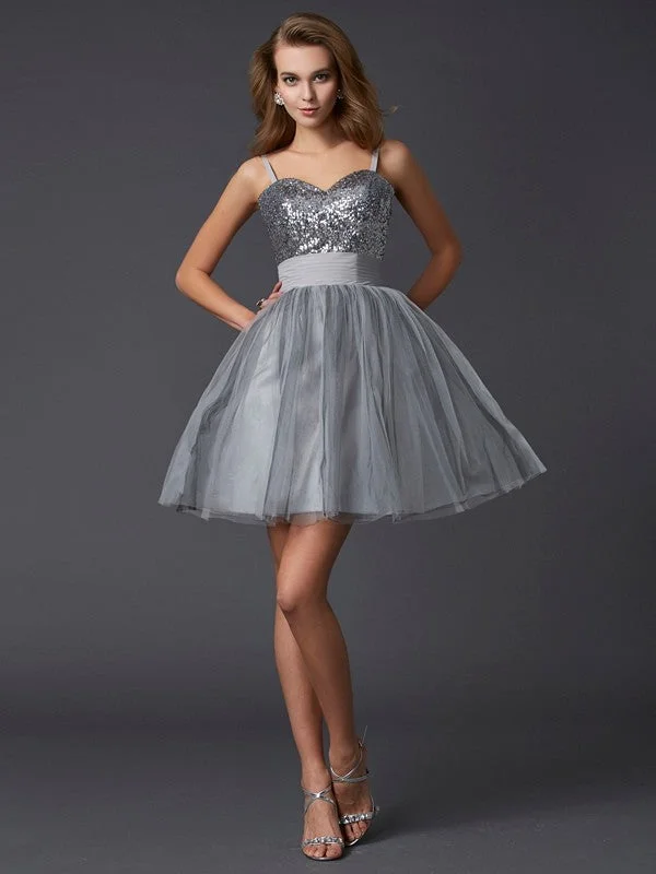 cocktail dress with crystals-A-Line/Princess Spaghetti Straps Sleeveless Short Organza Homecoming Dresses