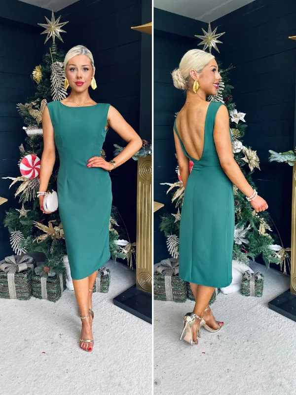 V-neck wrap midi dress-Hilda Scoup Back Midi Dress Green