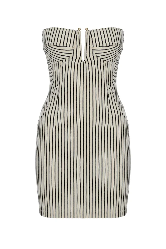 halter neck mini dress-Striped Strapless Mini Dress